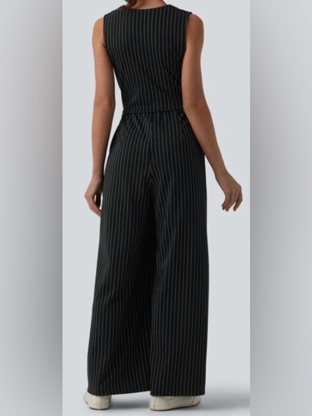 XLARGE. HALARA V NECK RUCHED STRIPED EASY PEEZY JUMPSUIT - Picture 2 of 10